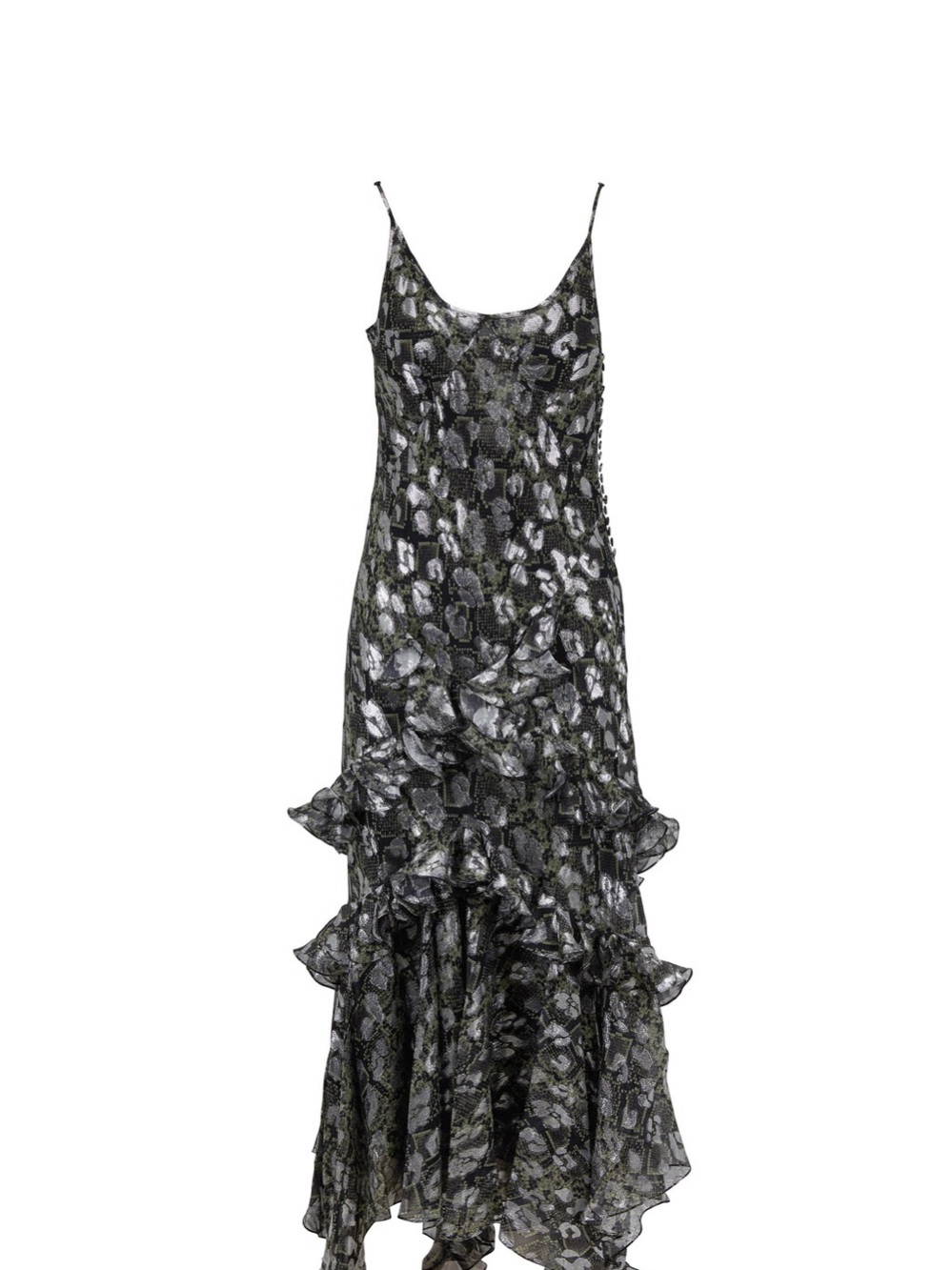 Michael Kors Collection Spruce Python Leopard Metallic Silk Ruffle Dress, US 8 - Picture 16 of 16